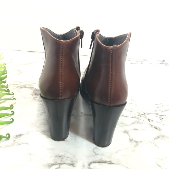 Kanna Leather Tobacco Brown Heeled Booties Size 39 - Picture 2 of 13